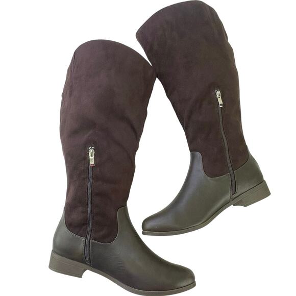 Journee Collection Women Brown Buckle Accent Frenchy Round Toe Dress Boot 11 XWC - Picture 7 of 16